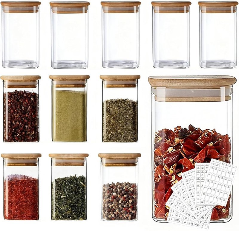 bocaux hermetiques bambou verre cuisine